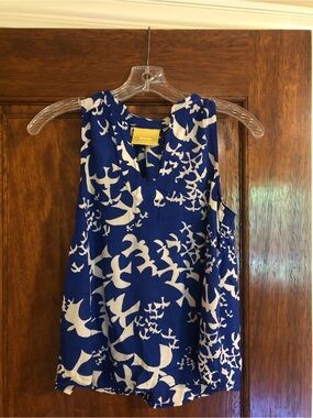 Anthropologie Maeve Blue/White Enna Bird Print Blouse - Size 0